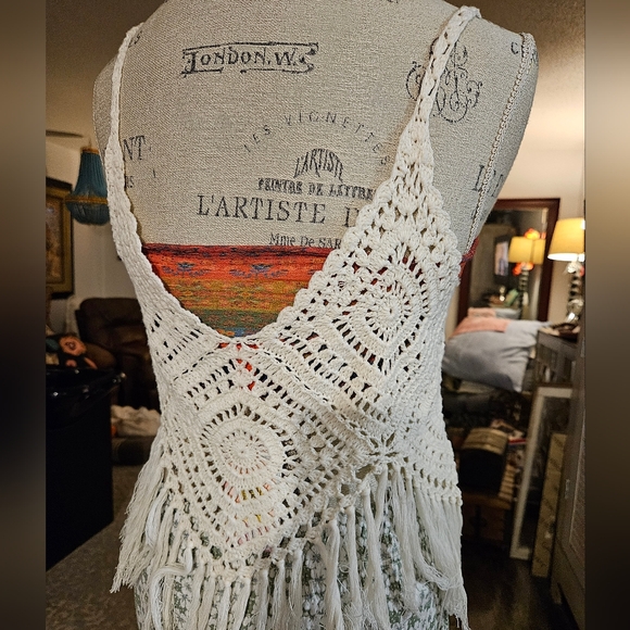 NWT C & V Chelsea & Violet Crochet Tank Top Cream Size Large - Picture 4 of 6